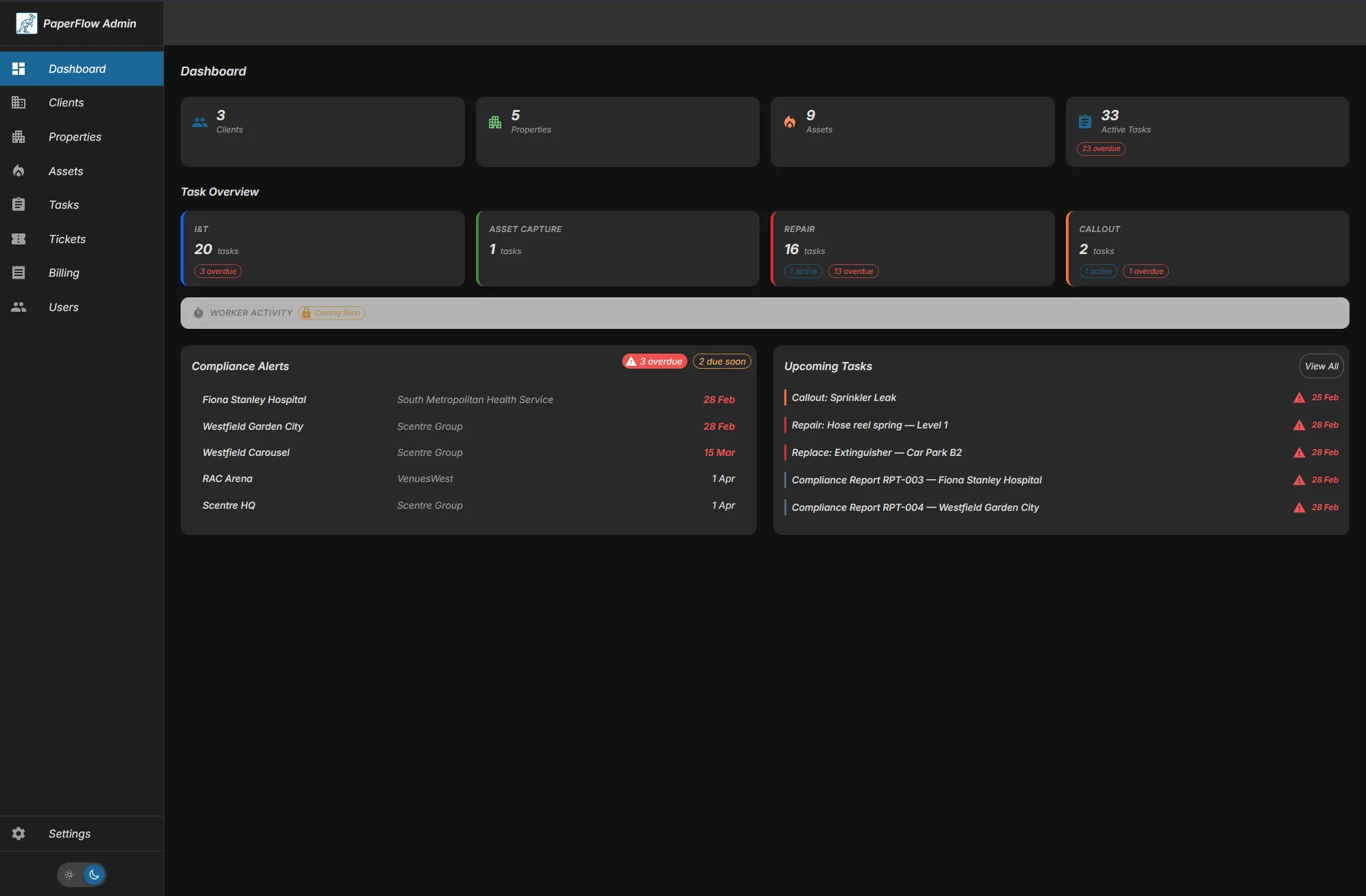 PaperFlow dashboard - dark mode